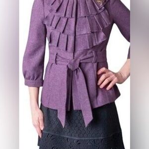 Anthropologie Tabitha Plum Wool Blend Pleated Ruffle Jacket